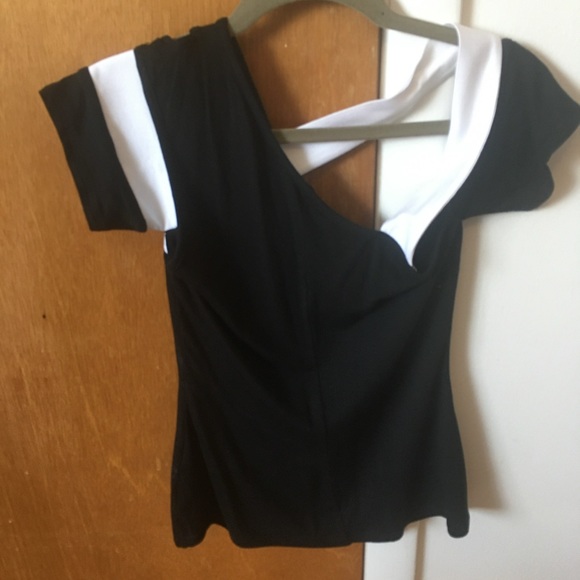 Venus  Black and White Cross-Shoulder Top - Picture 3 of 3